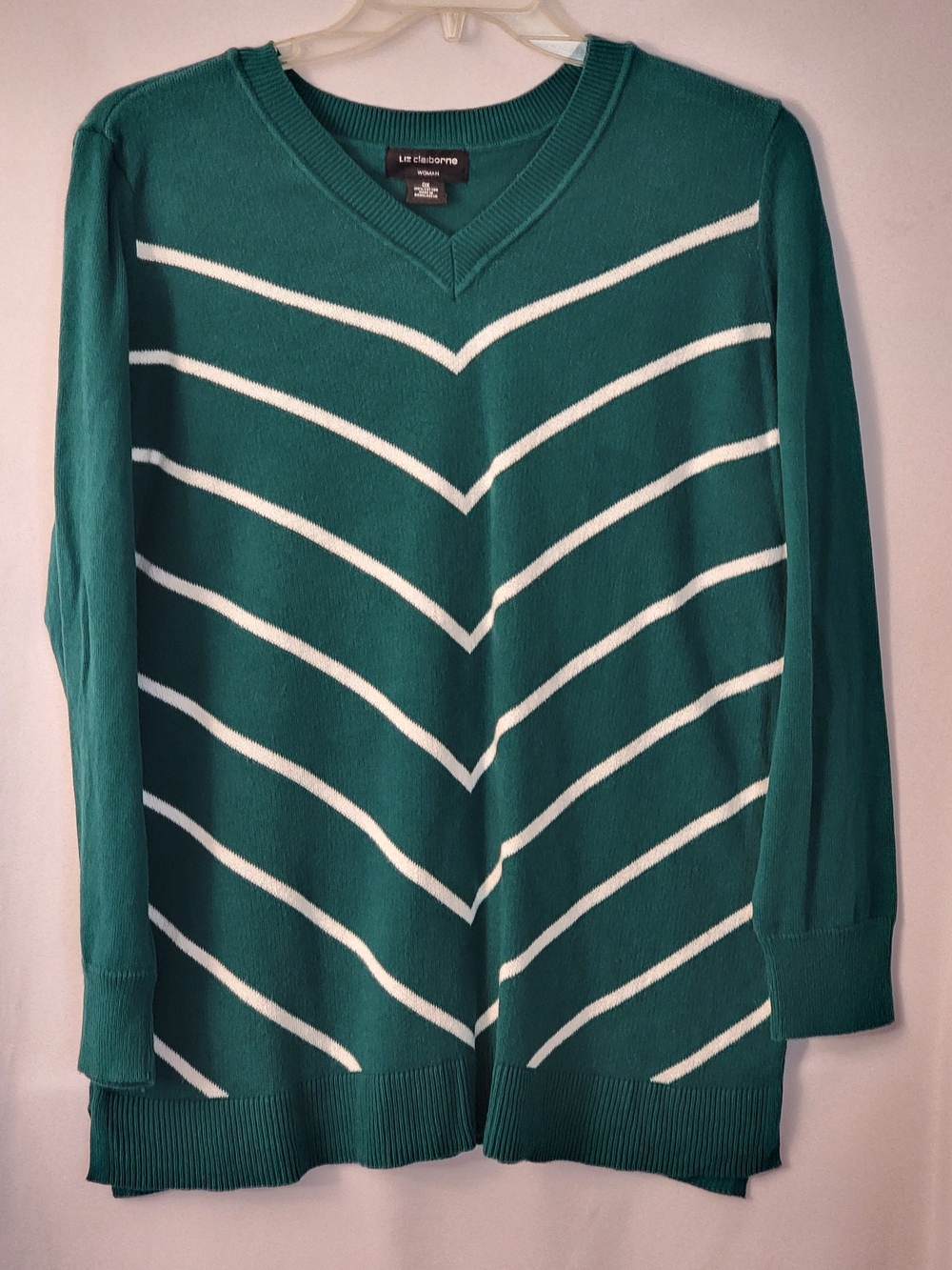 Liz Claiborne Long Sleeve Striped V-Neck Sweater Size 0X